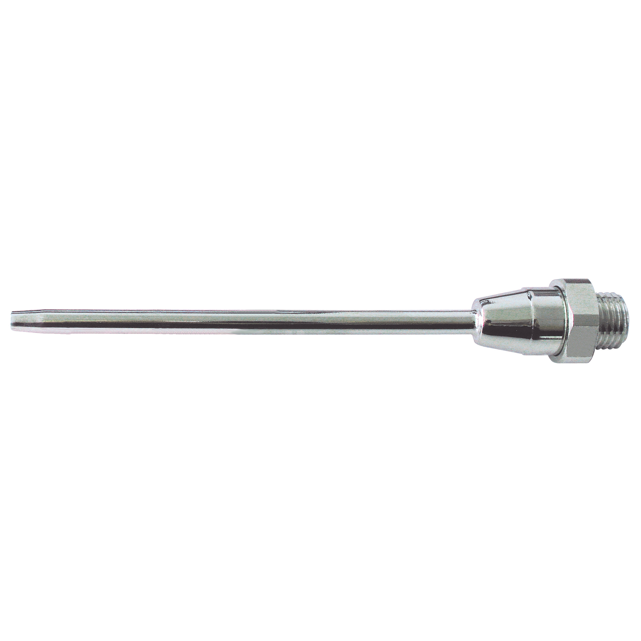 Extension nozzle, straight, length: 115 mm, connection thread: M12 × 1.25, hole-Ø3 mm, tube-Ø5 mm, brass, nickel-plated