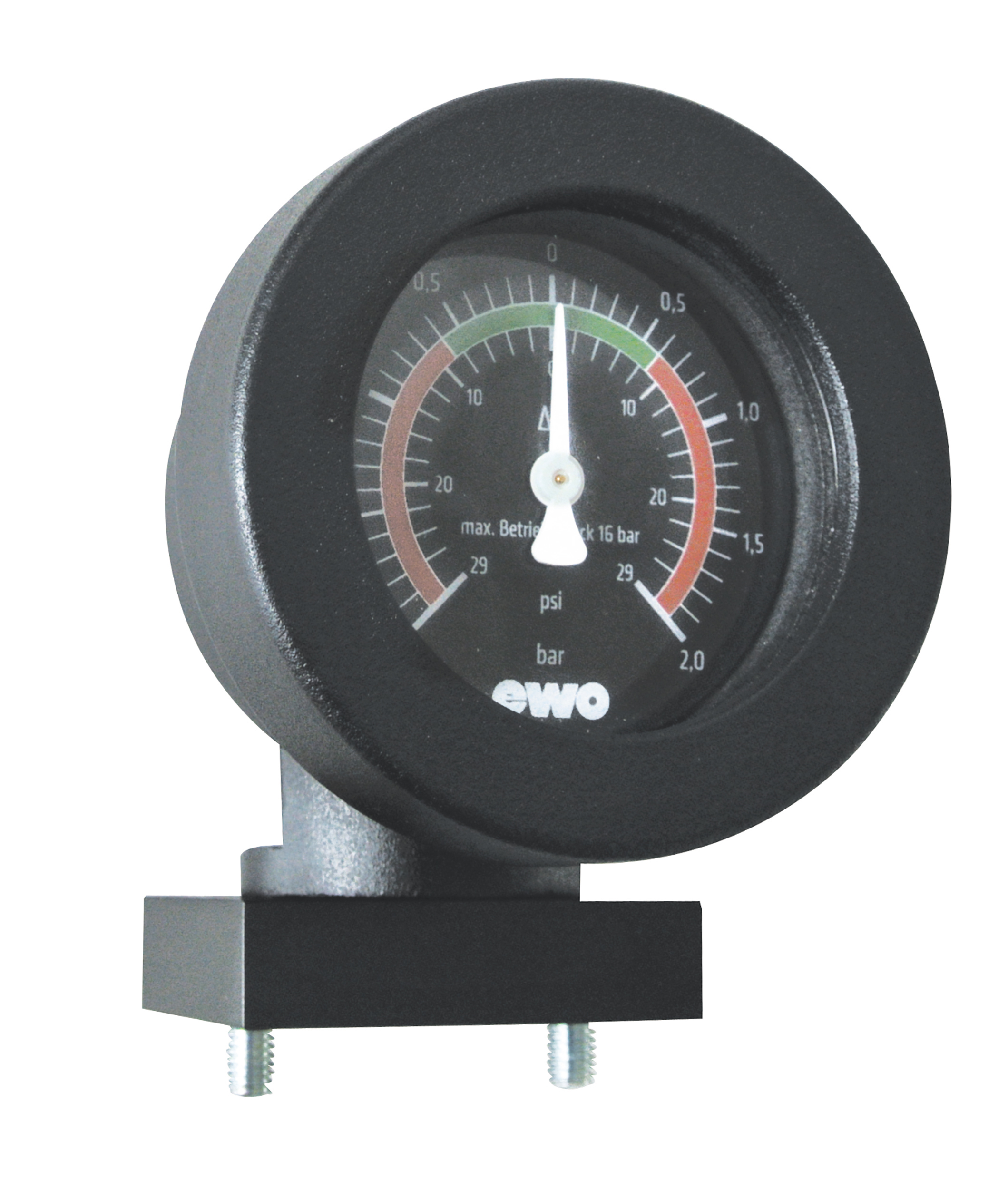 Differential pressure gauge Ø80, double scale 0–29 psi/0–2 bar, with adapter + mounting parts (2 screws, 2 seals), height: 97.5 mm