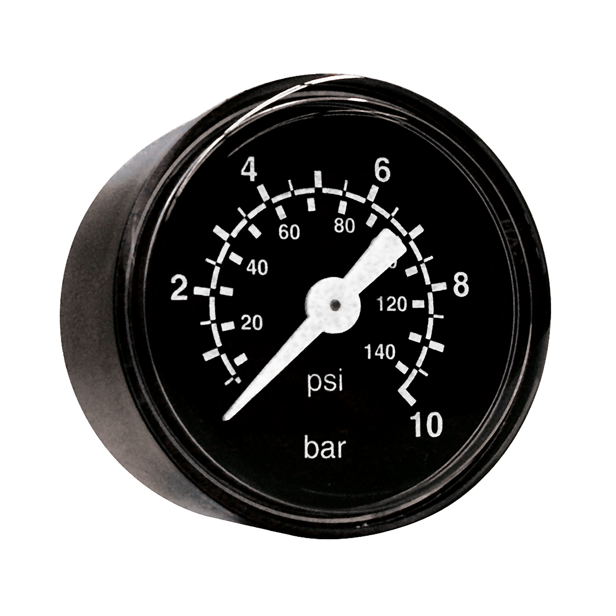 Bourdon-tube gauge Ø40, class 2.5, base/imprint: black/white, horizontal connection: M8 × 1, display range: 0–145 psi