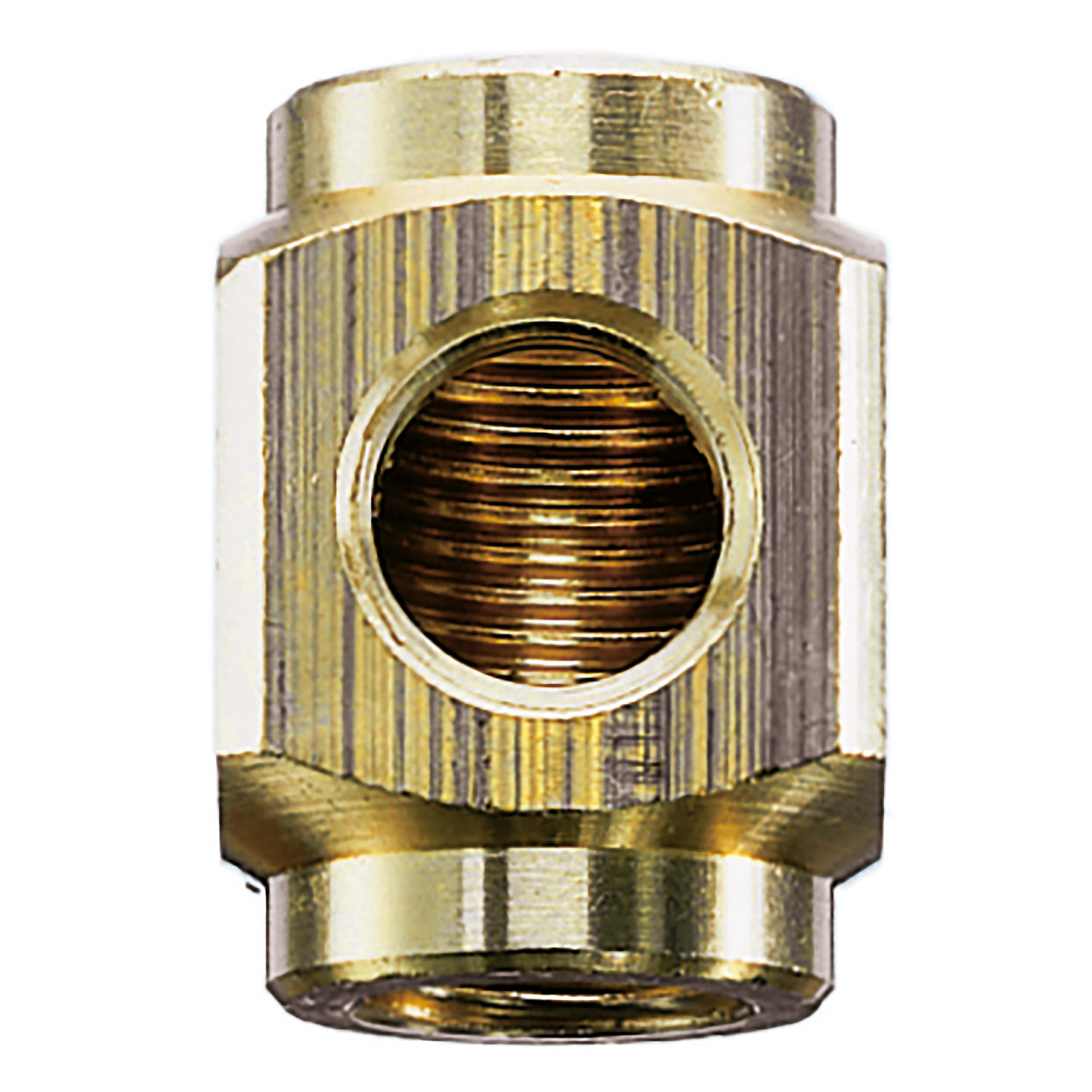 T-distributor, connection: G¼, length: 30 mm, height: 22 mm, AF 22 mm, max. operating pressure 580 psi, brass, nickel-plated