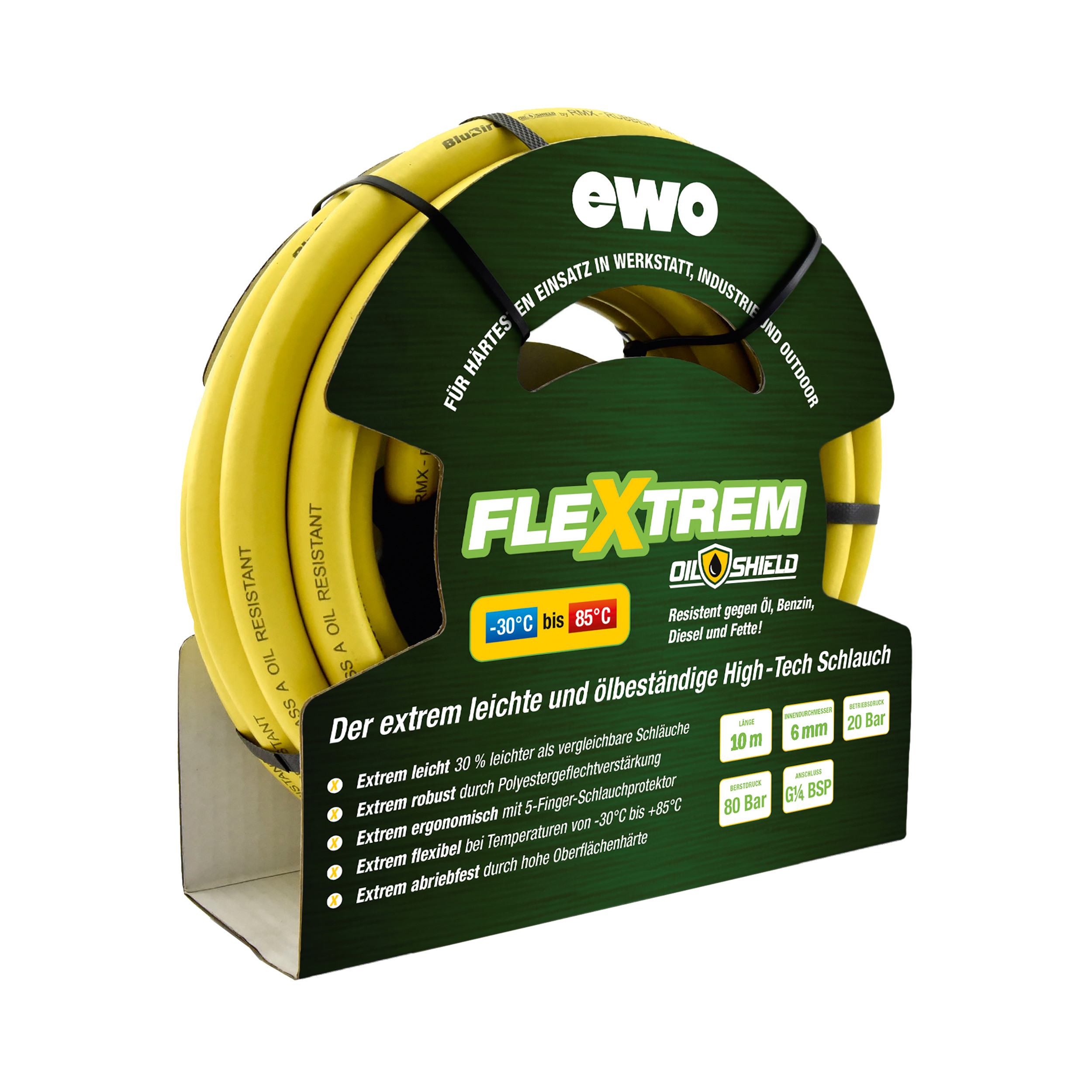 Premium full rubber hose Oilshield, hose inner-Ø (DN) × wall thickness (mm): Ø6 × 3 mm, G¼, length: 5 m, pre-assembled
