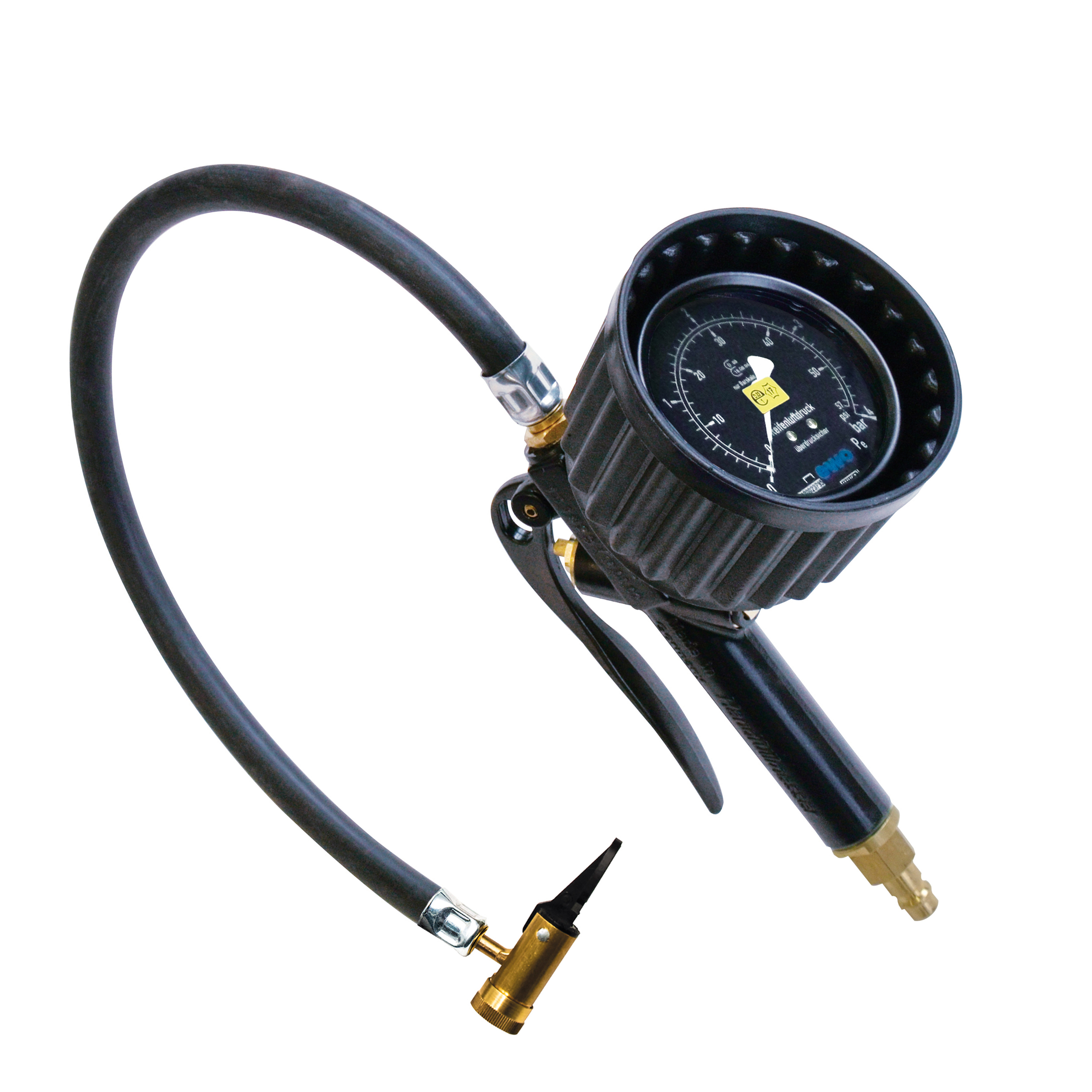 Hand tyre inflator euroair, lever-valve connector, 0–4 bar/56 psi, weight: 1,250 g, filling hose 0.5 m, calibrated