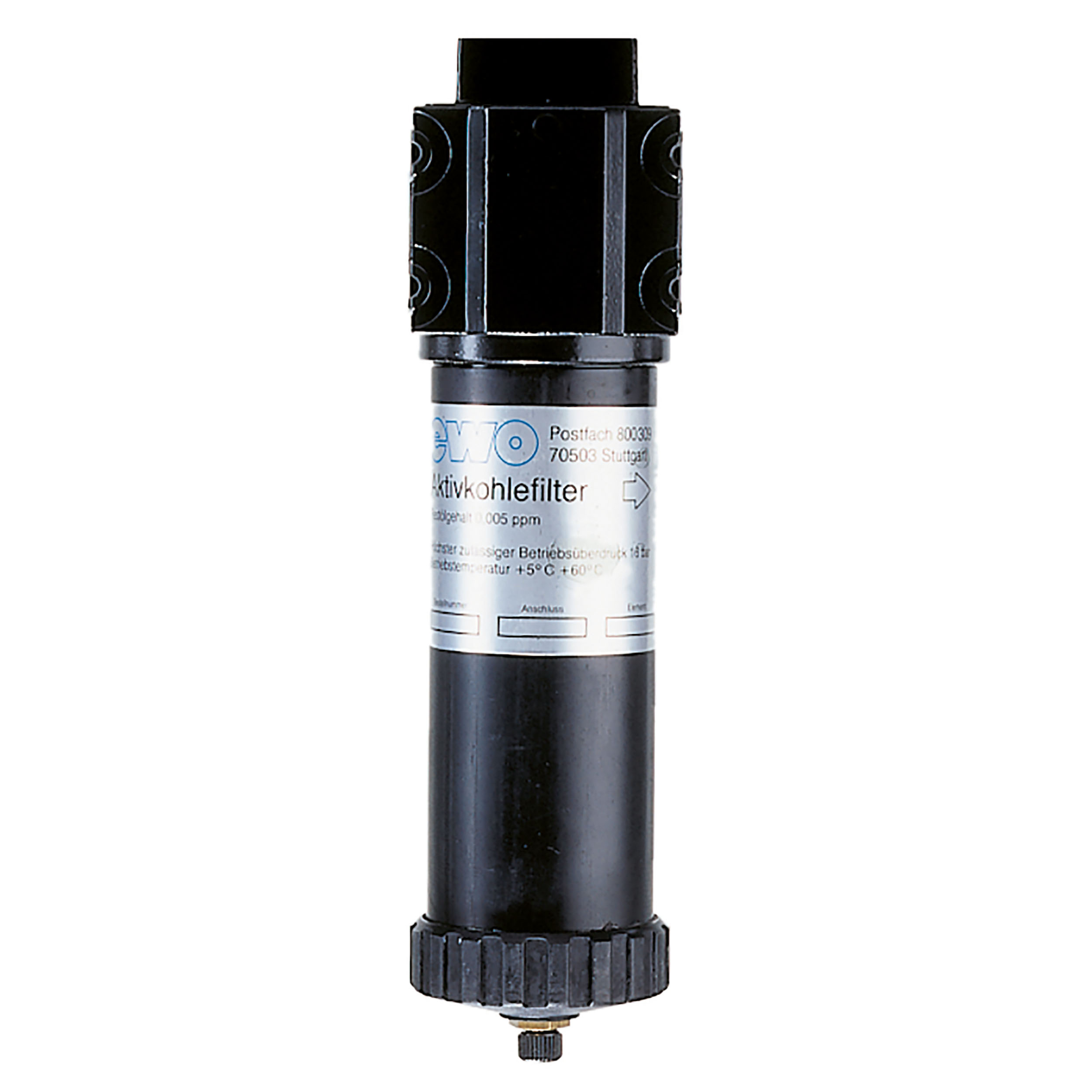 Activated carbon filter, in-/outlet: G¾, reduced, BG 90-1, manual drain valve, 4.59 kg
