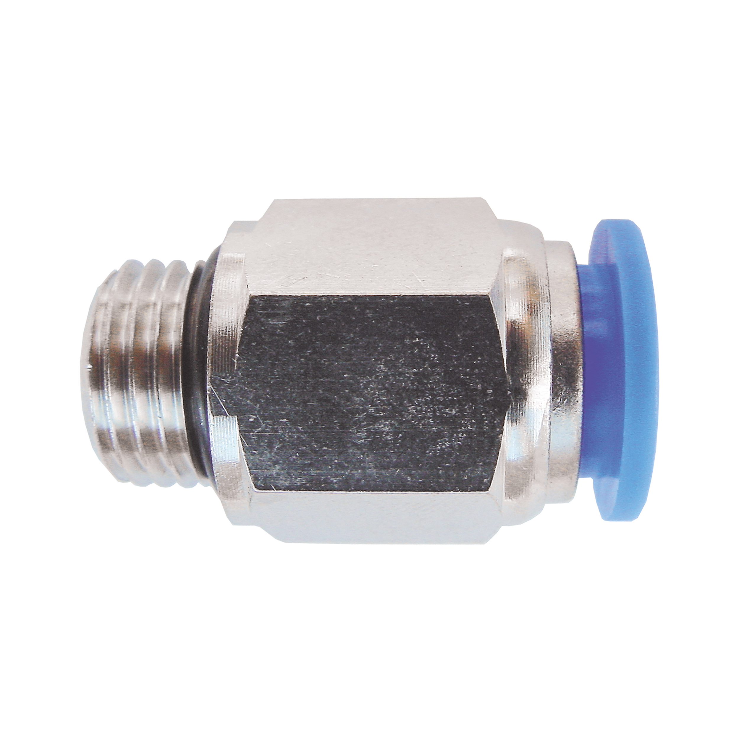 Push-in fitting, G⅛ male, tubing-Ø4 mm, B (length): 19 mm, AF 10 mm, max. operating pressure 145 psi, cylindrical thread w. o-ring