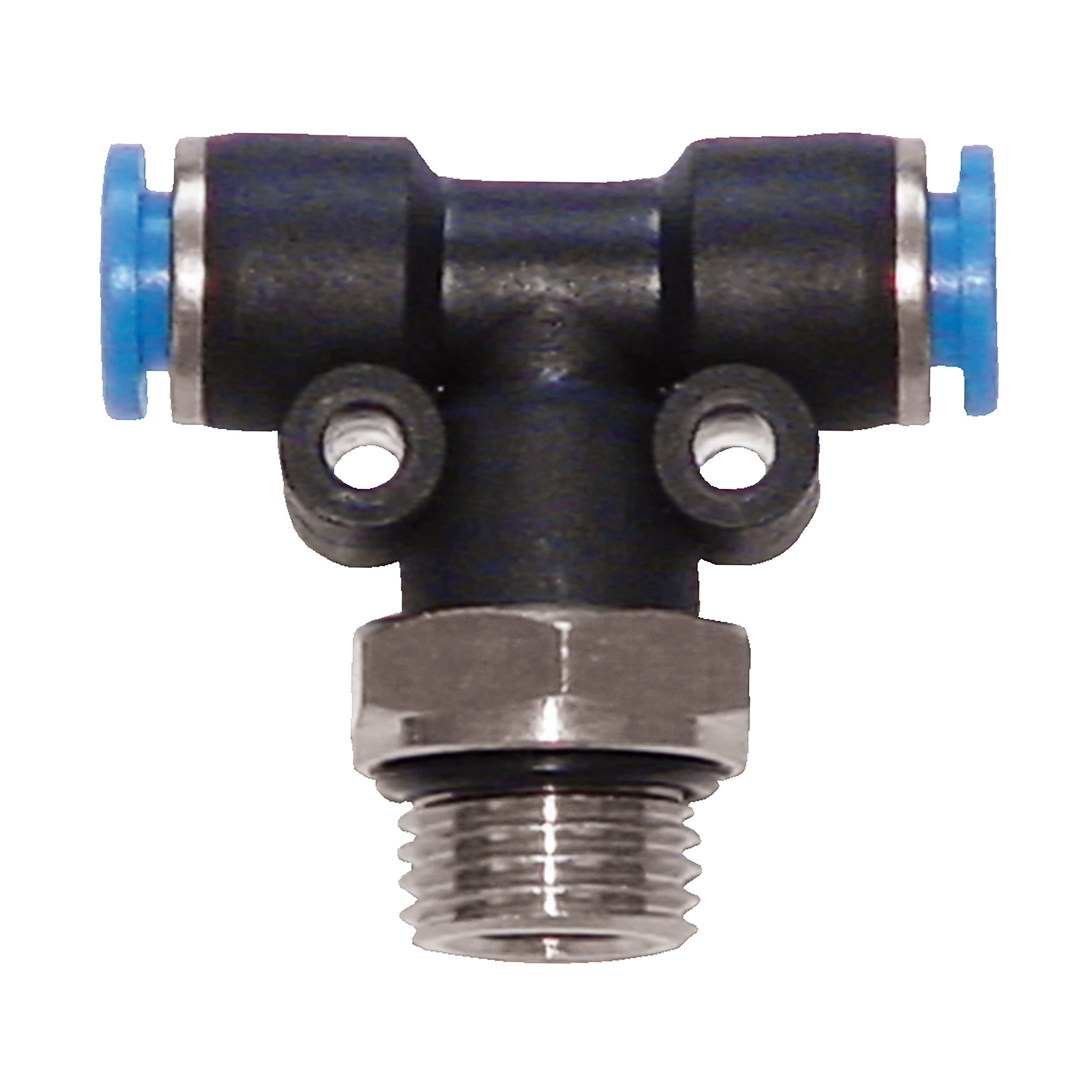 Push-in T-connector, bottom male thread