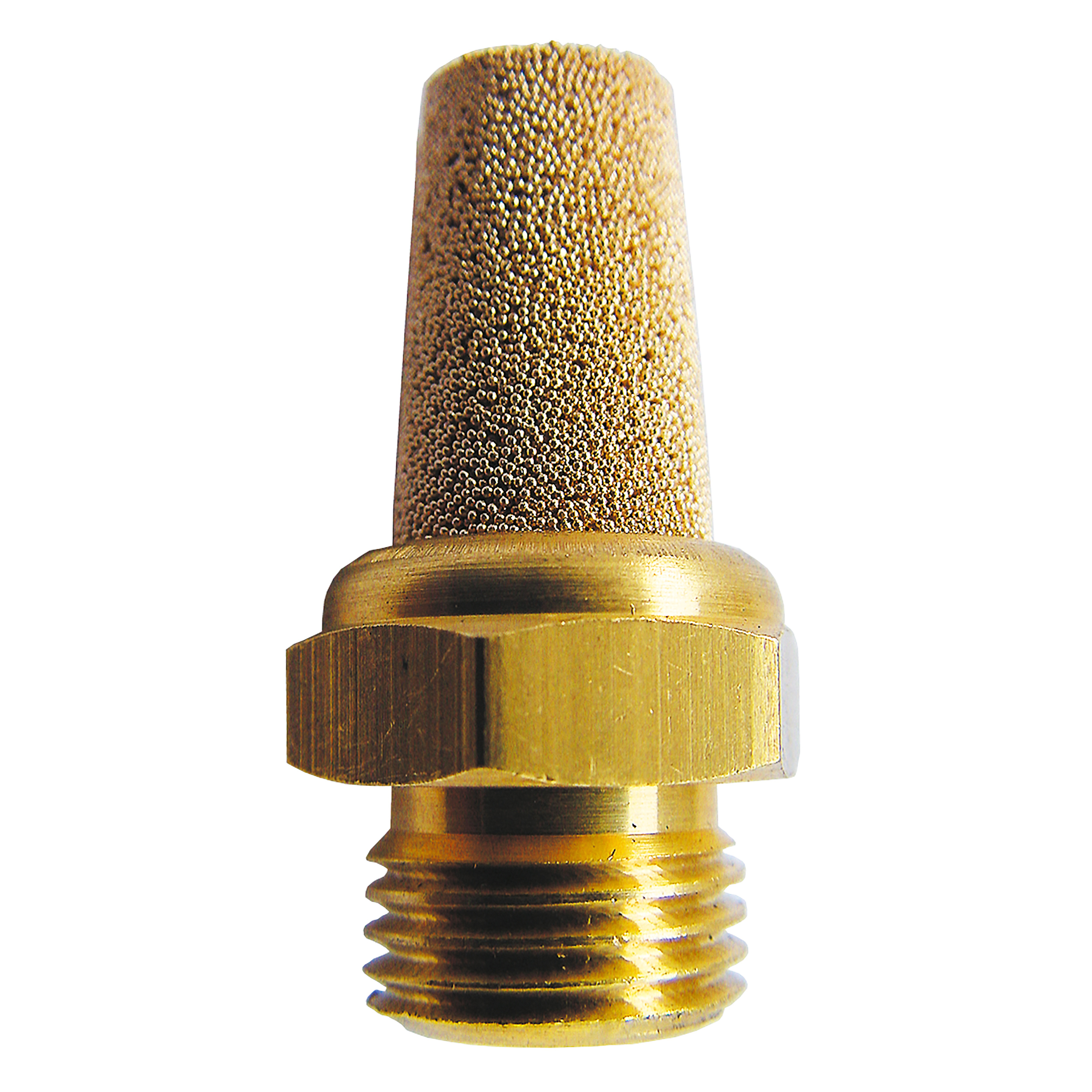 Silencer (sintered bronze), with hexagon (brass), filter pore size: 40 µm, G⅛, max. back pressure: 174 psi, length: 28 mm, AF 13