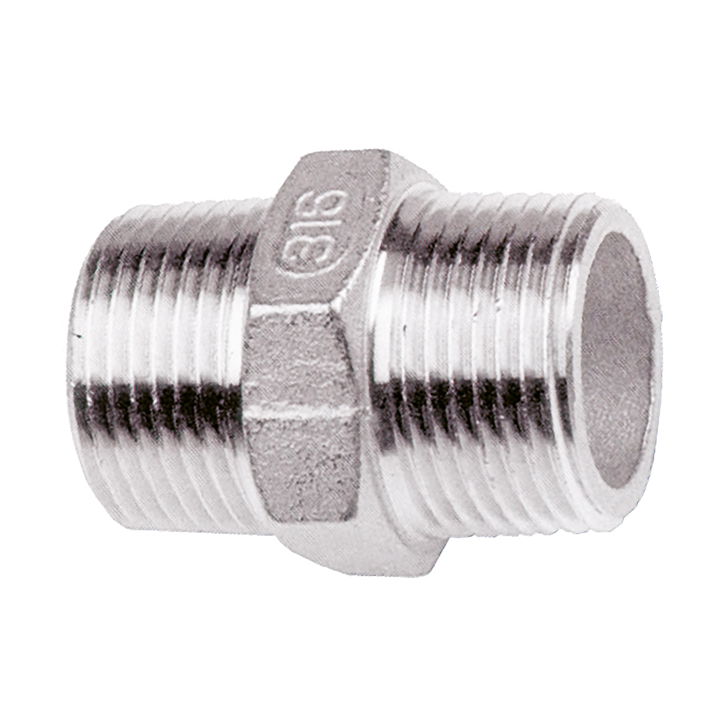Double nipple stainless steel, conn.: R⅛ male (conical male thread acc. to ISO 7/1), DN 6, length: 29 mm, AF: 12, hexagon head