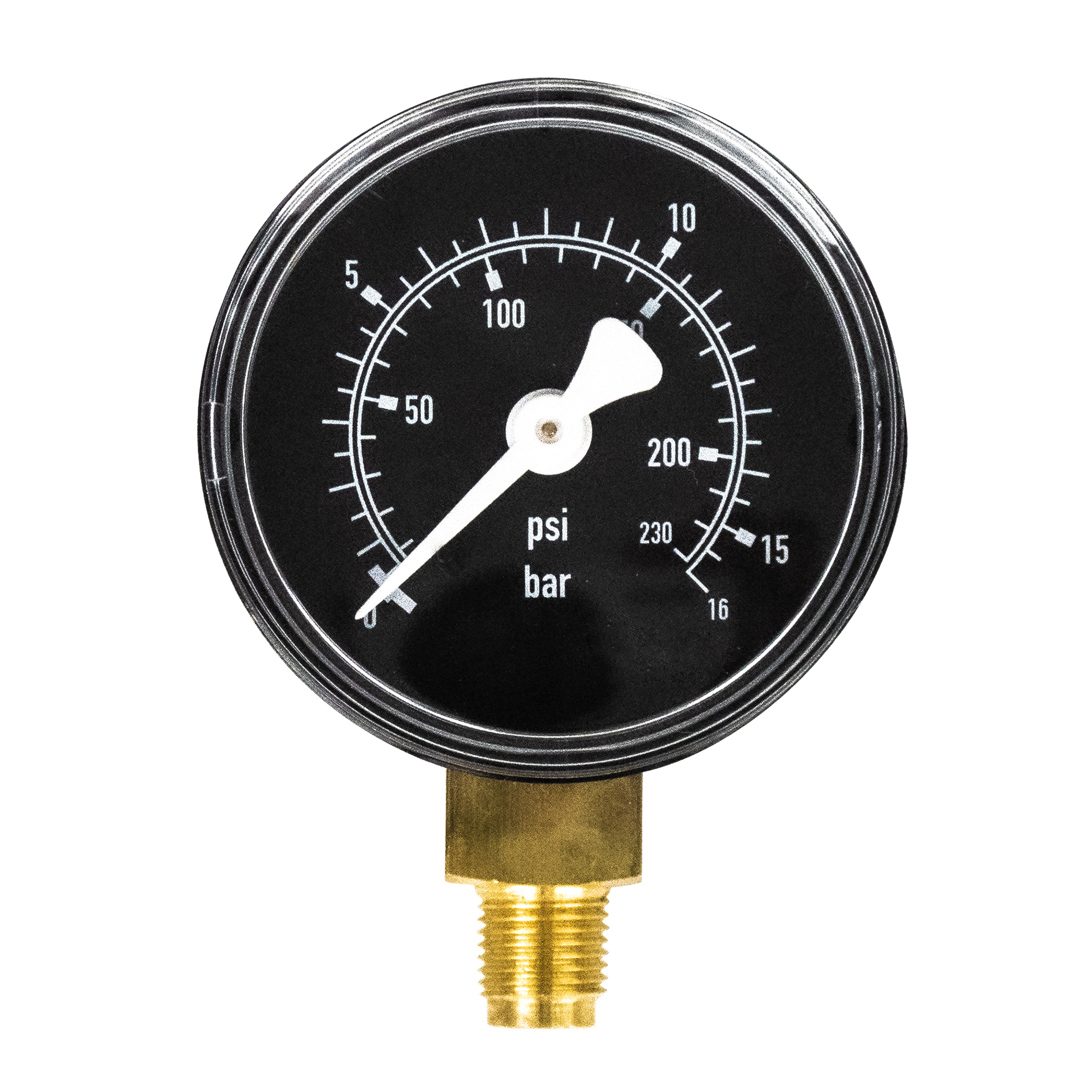 Pressure gauge Ø50, vertical, 0–16 bar (at the distributor block)