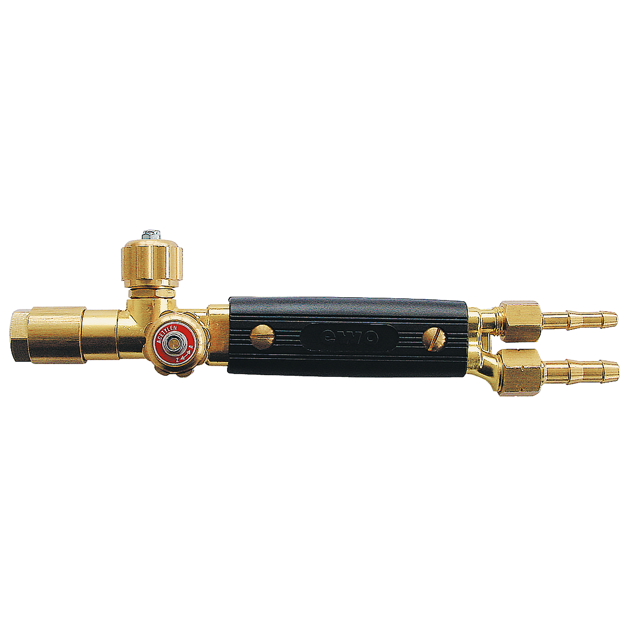 Handle piece 17 mm shaft, union nut incl., for standard hoses: oxygen: G¼ × DN 6; acetylene: G⅜ LH × DN 9