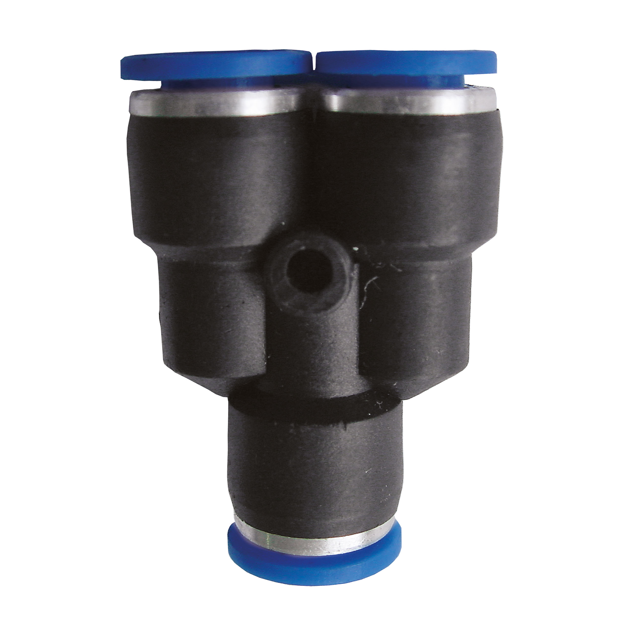 Push-in Y-connector, hose-Ø: D1: 1 × 12 mm, D2: 2 × 10 mm; B(L): 53 mm, Ød: 4 mm, max. operating pressure: 145 psi, reduced