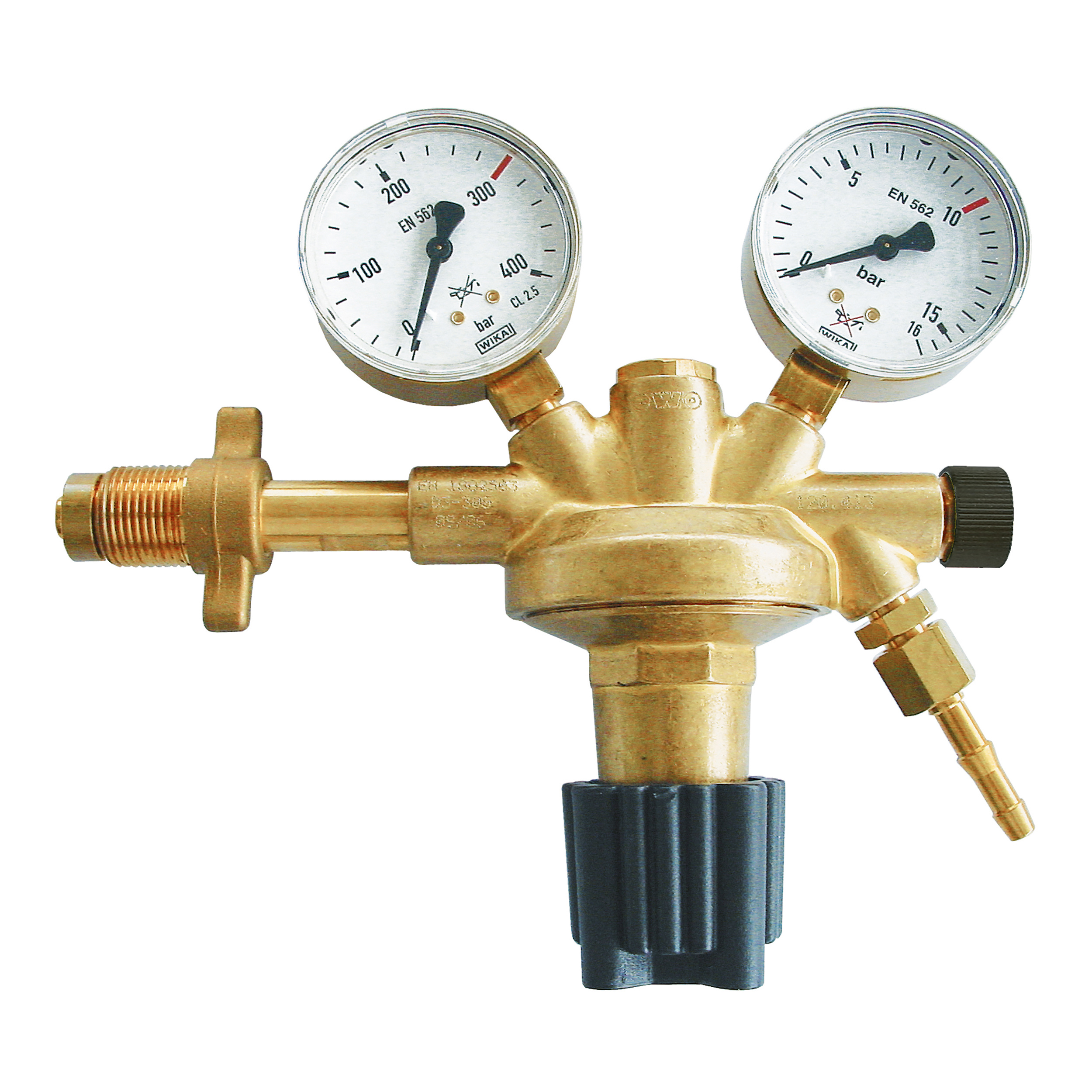 Pressure regulator , bottled gas, pre-pressure 300bar, single-stage, non-flammable gas, compressed air, 10 bar, G5/8a , wing nut