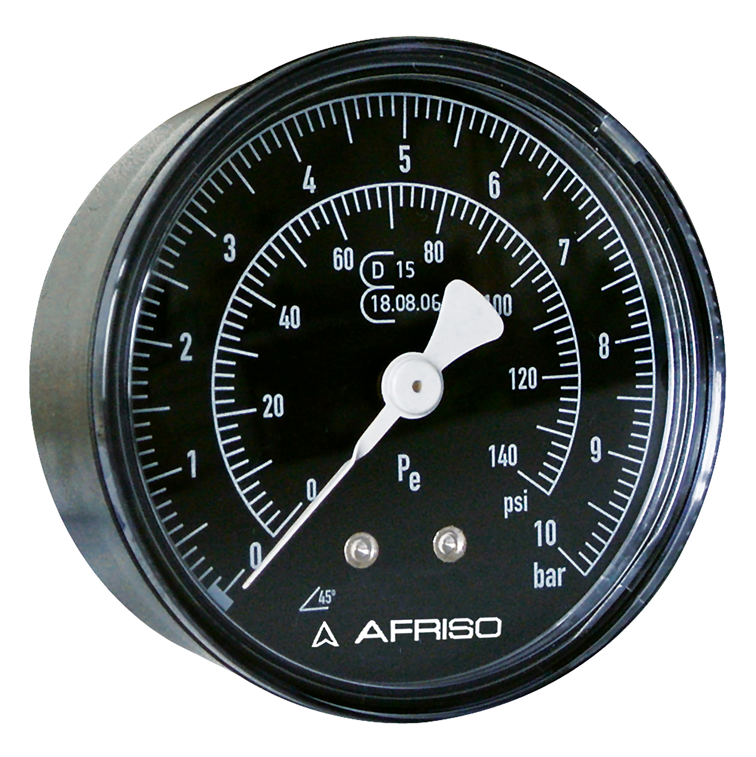 Gauge, Ø63, 0–140 psi/0–10 bar, double scale, precision class 1.6, G¼, without calibration approval, without protection cap