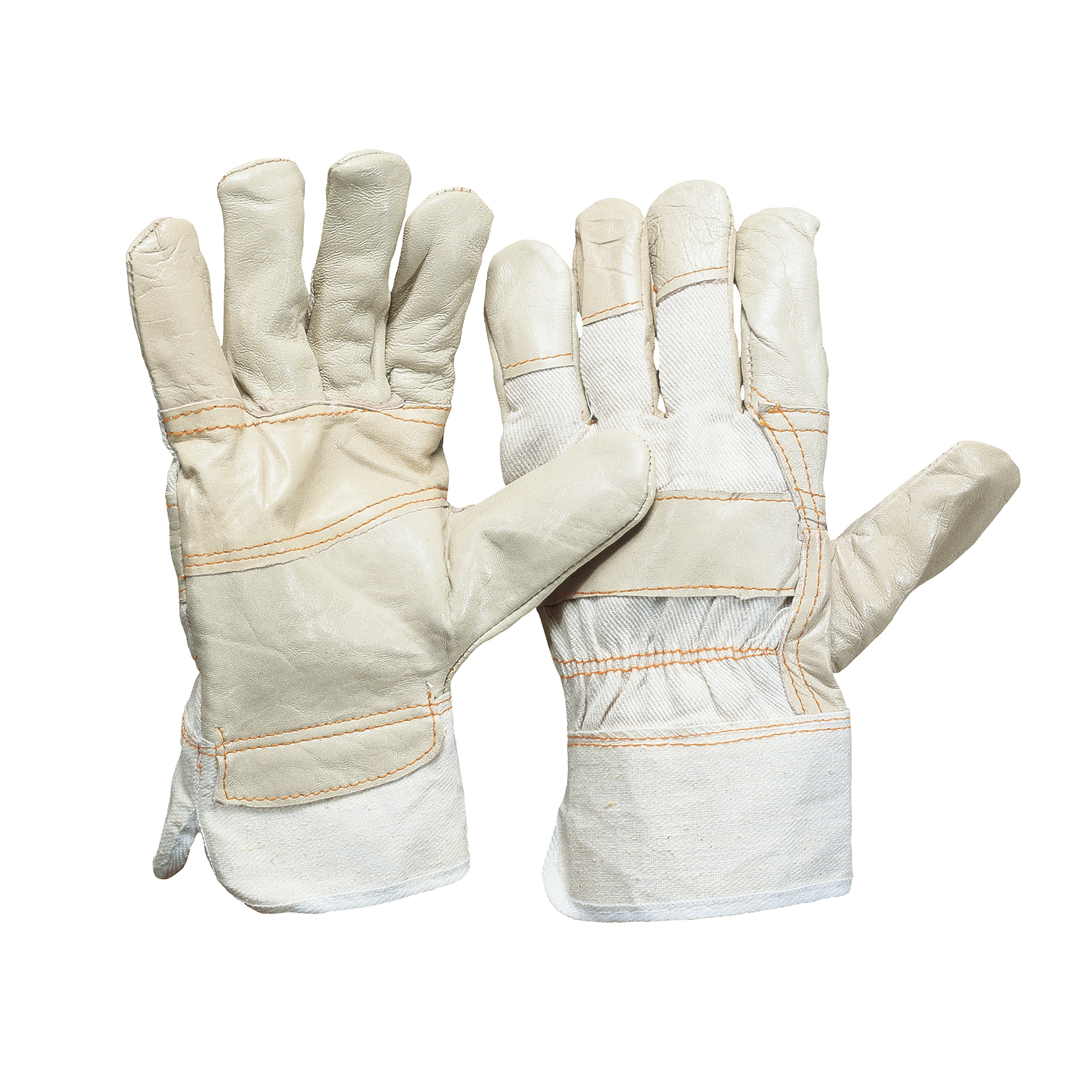 glove, 5 fingers format, leather, light-coloured, lined, white drilling, boosted